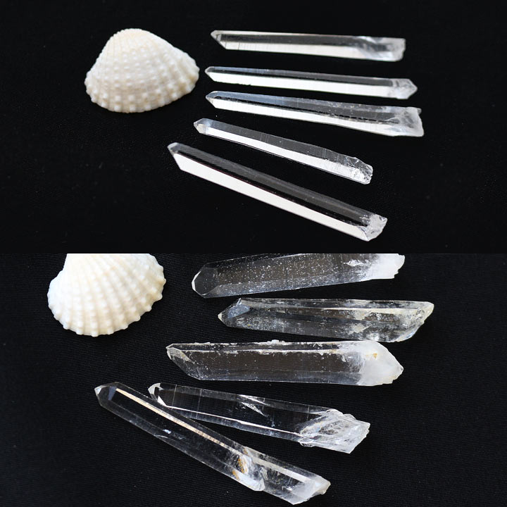 コロンビアレムリアン水晶　原石ポイント02（レムリアンシード　天然石　パワーストーン)白い貝を置いて水晶全体を撮影1