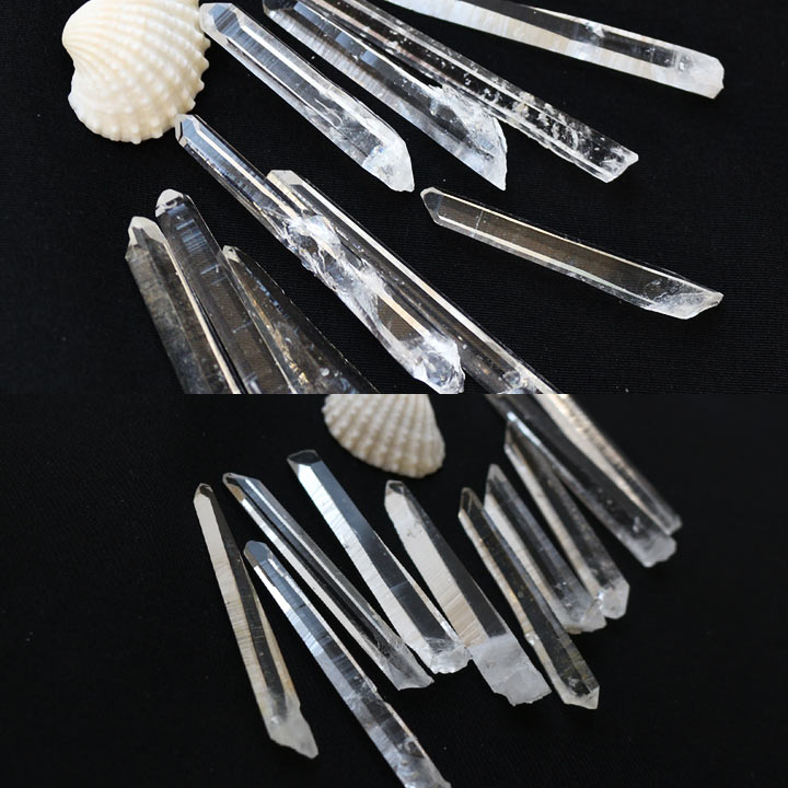 コロンビアレムリアン水晶　原石ポイント02（レムリアンシード　天然石　パワーストーン)白い貝を置いて水晶全体を撮影2