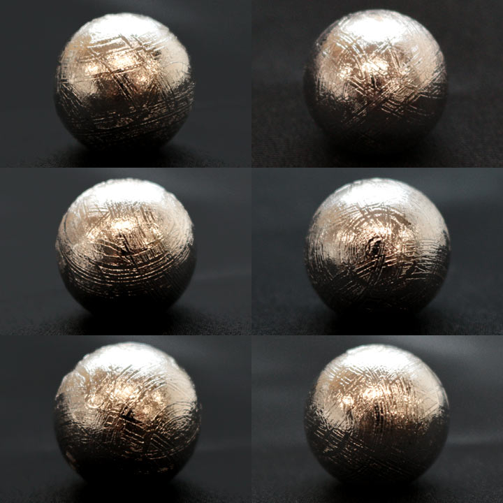 スウェーデン産 メテオライト 約15mm球 丸玉 Ａ（天然石 隕石 パワーストーン）黒背景でアングル別カット
