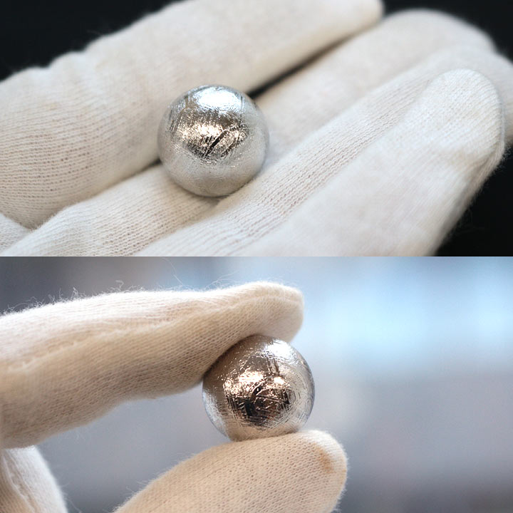 スウェーデン産 メテオライト 約15mm球 丸玉 Ｂ（天然石 隕石 パワーストーン）手に持って撮影