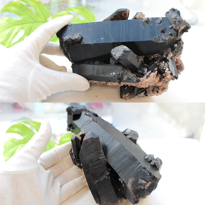 モンゴル産 黒水晶 モリオン ポイント 原石 （モーリオン 天然石 パワーストーン 魔除け 厄除け 置物）手に持ったイメージ