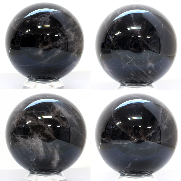 モンゴル産 黒水晶 約120mm球 丸玉 02 台座付き（天然石 パワーストーン モリオン モーリオン 球体）  (tg210601mor001blasph02) メール便不可