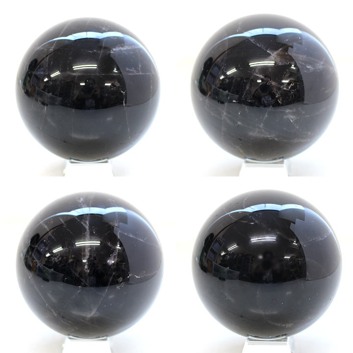 黒水晶 約80mm球 丸玉 Ａ（天然石 パワーストーン モリオン モーリオン 球体）アングル別カット