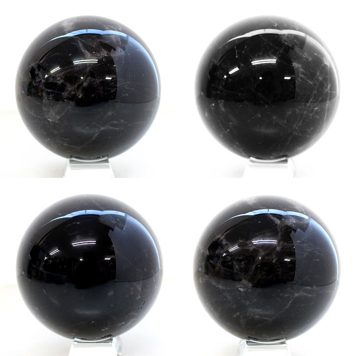 黒水晶 約80mm球 丸玉 Ｂ（天然石 パワーストーン モリオン モーリオン 球体）アングル別カット