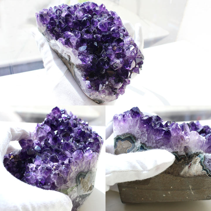ウルグアイ産 アメジスト クラスター 23 原石（紫水晶 アメシスト 天然石 置物）手に持った状態で撮影その1