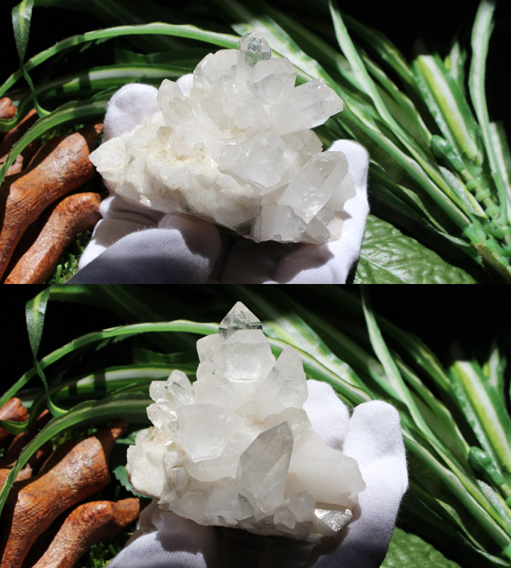 ブラジル産 水晶 クラスター 原石（天然石 パワーストーン 置物）差分撮影