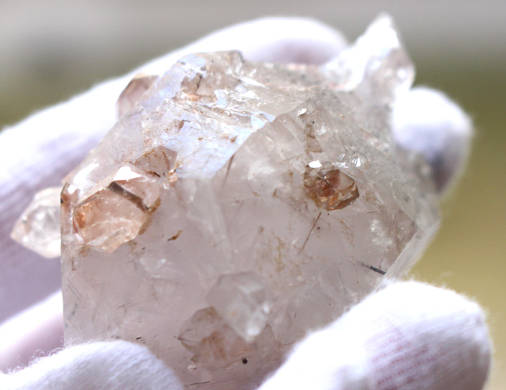 原石 エレスチャルセプター02（天然石 パワーストーン 松茸水晶 インスピレーション 鉱物標本 鉱物）を木の前で撮影